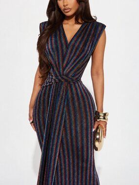 Fashion Nova Private Occasion Metallic Rainbow Maxi Dress - Multi Color